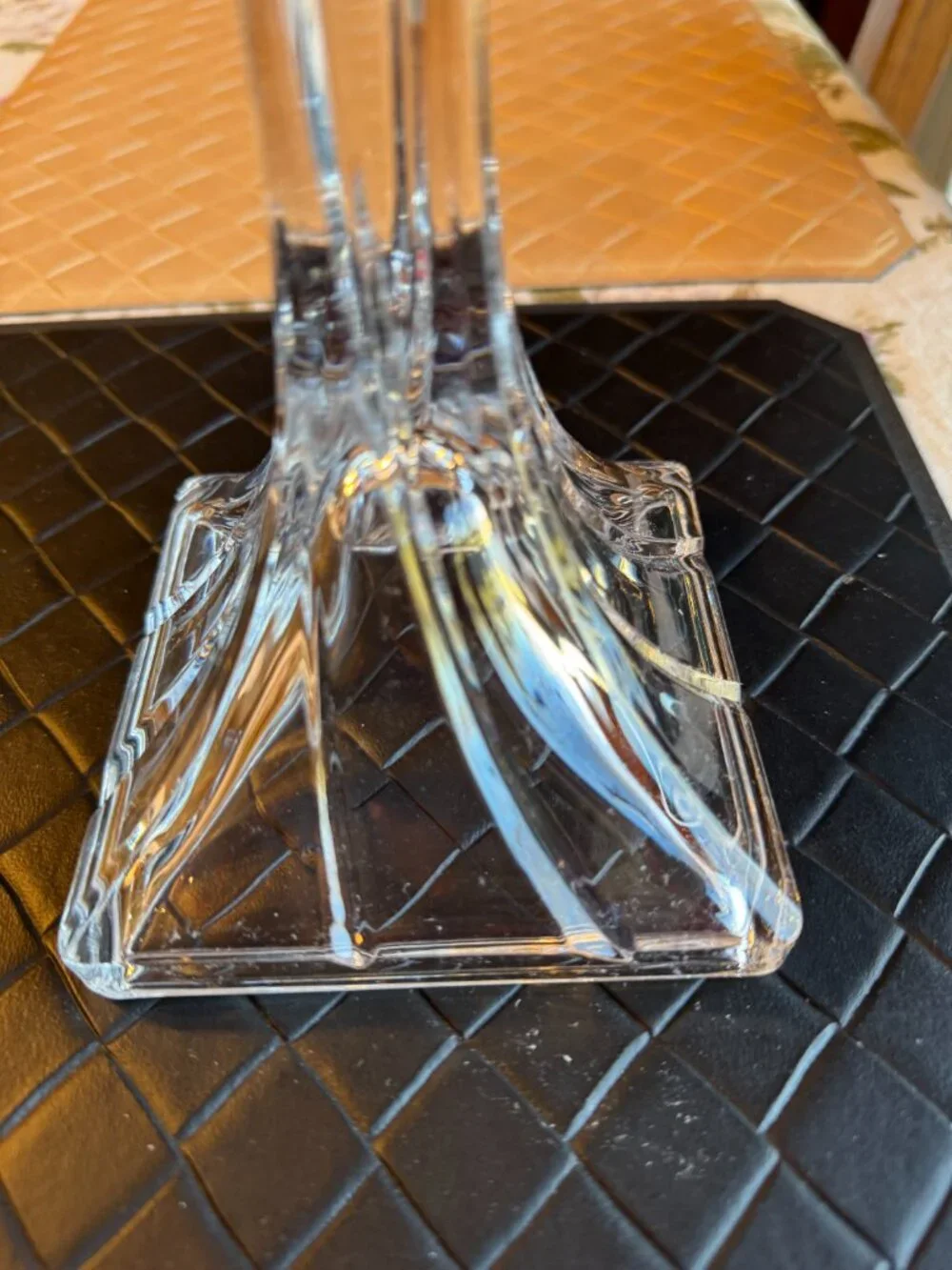Pair of Delomb Toscany Tall Lead Crystal Clear Candlestick Holders 10